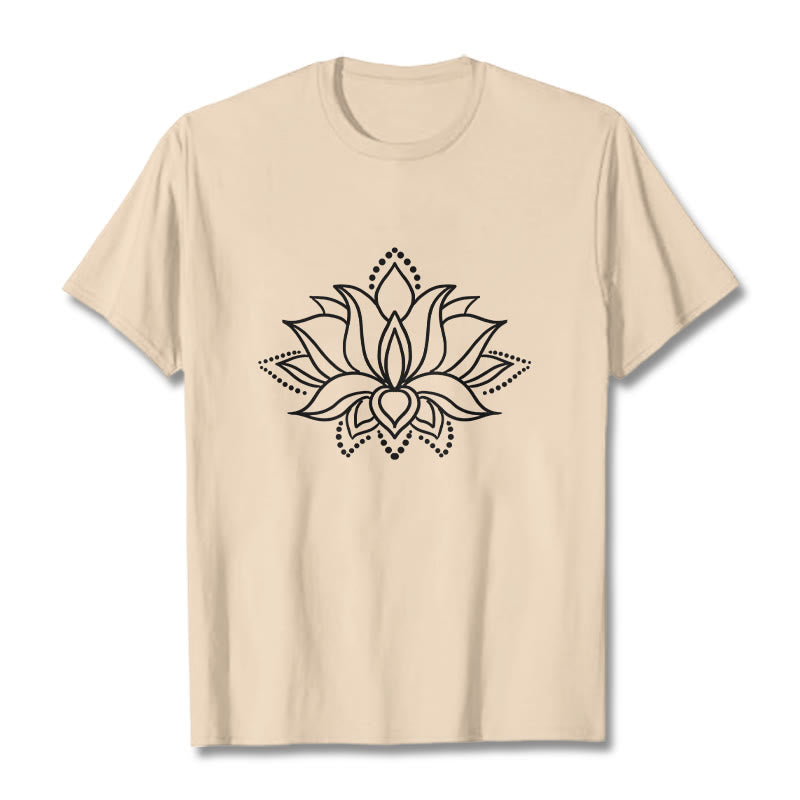 Buddha Stonesと蓮の花柄のシンプルなデザインのコットンTシャツ - ビスク - 2XL - image 11