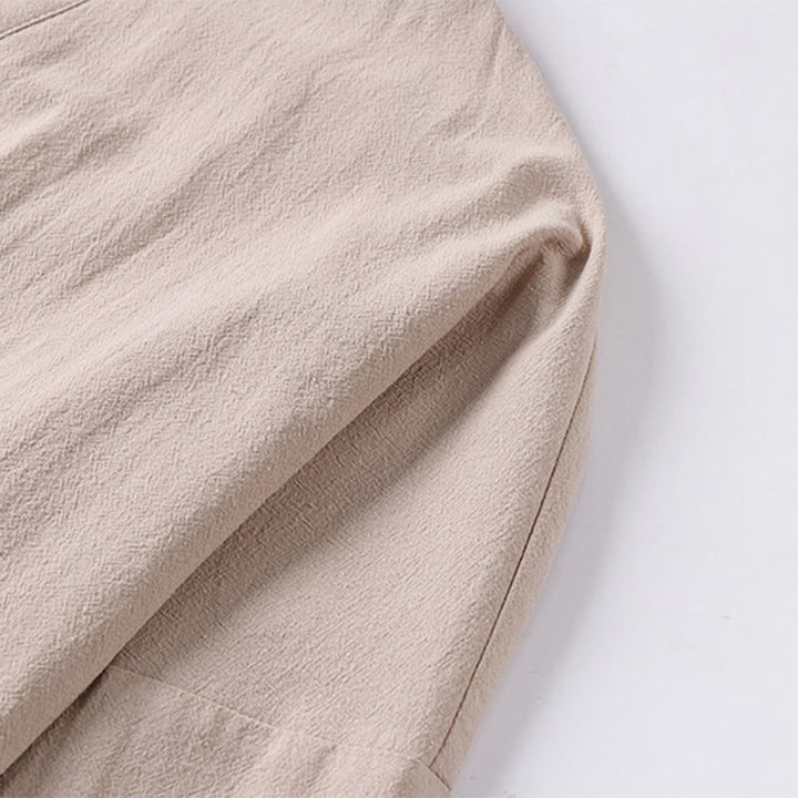 Buddha Stonesの長袖ボタンデザインメンズオープンフロントコットンリネンジャケット着物ポケット付き - image 7