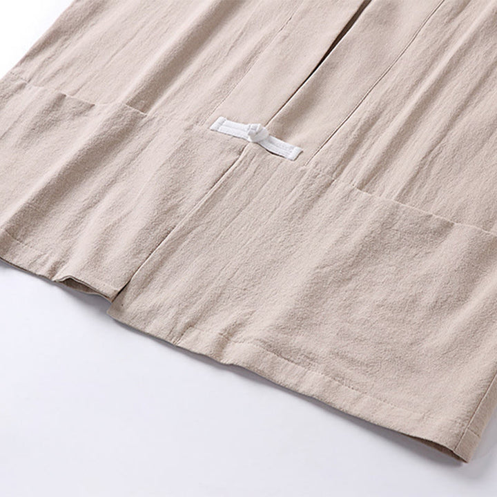 Buddha Stonesの長袖ボタンデザインメンズオープンフロントコットンリネンジャケット着物ポケット付き - image 12