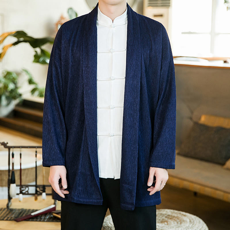 Buddha Stones春の純色オープンフロントコットンリネンメンズ長袖ジャケット着物 - image 12