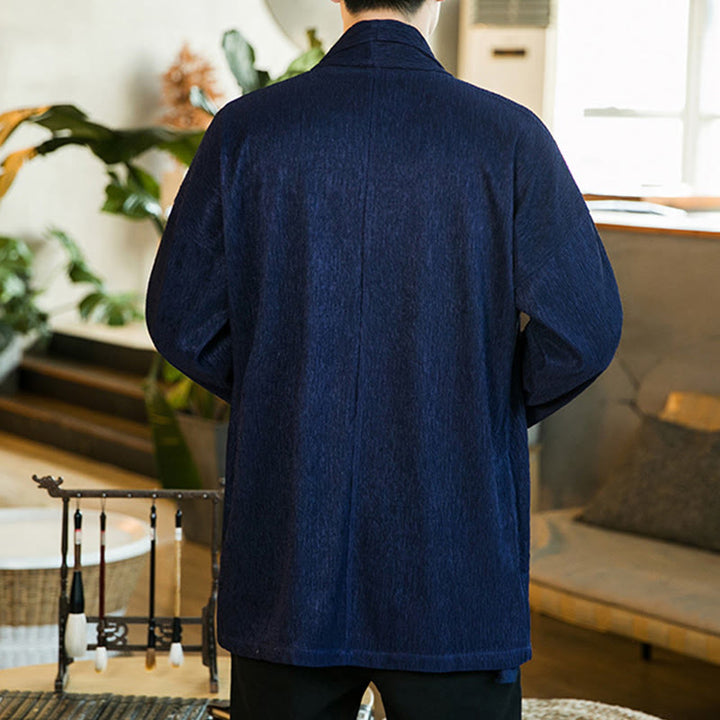 Buddha Stones春の純色オープンフロントコットンリネンメンズ長袖ジャケット着物 - image 13