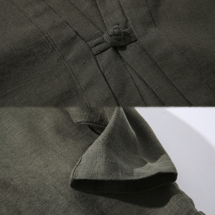 Buddha Stones無地 シンプルデザイン オープンフロント コットンリネン メンズ 長袖ジャケット 着物 - image 9