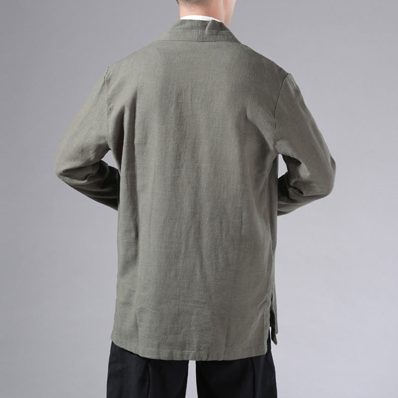 Buddha Stones無地 シンプルデザイン オープンフロント コットンリネン メンズ 長袖ジャケット 着物 - image 5