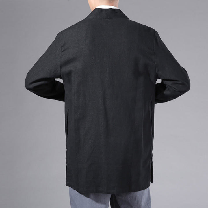 Buddha Stones無地 シンプルデザイン オープンフロント コットンリネン メンズ 長袖ジャケット 着物 - image 15