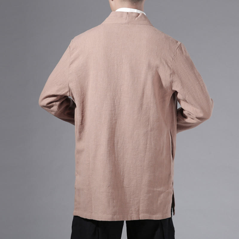 Buddha Stones無地 シンプルデザイン オープンフロント コットンリネン メンズ 長袖ジャケット 着物 - image 25