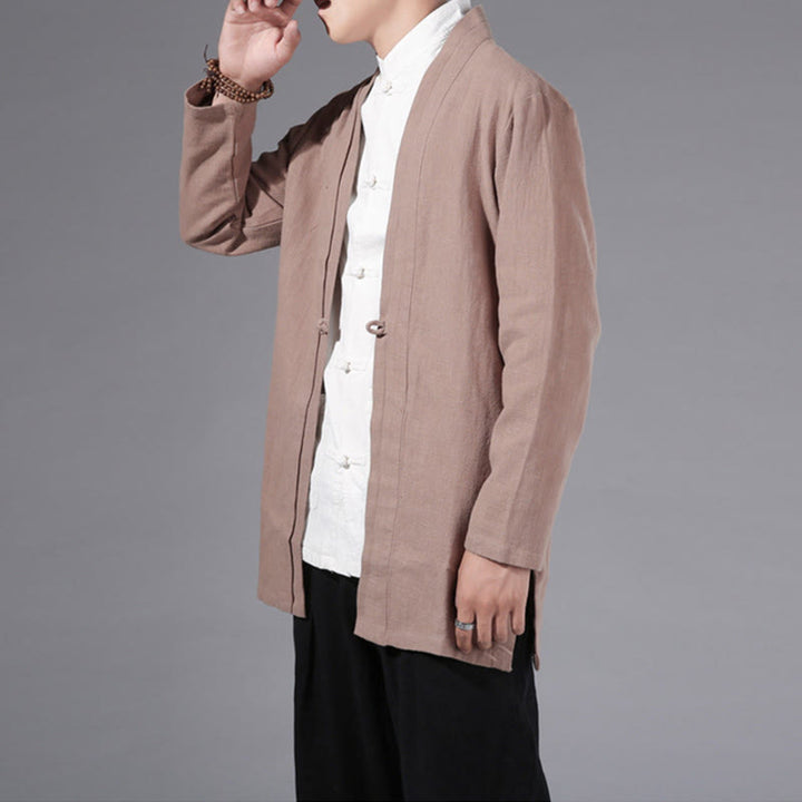 Buddha Stones無地 シンプルデザイン オープンフロント コットンリネン メンズ 長袖ジャケット 着物 - image 22