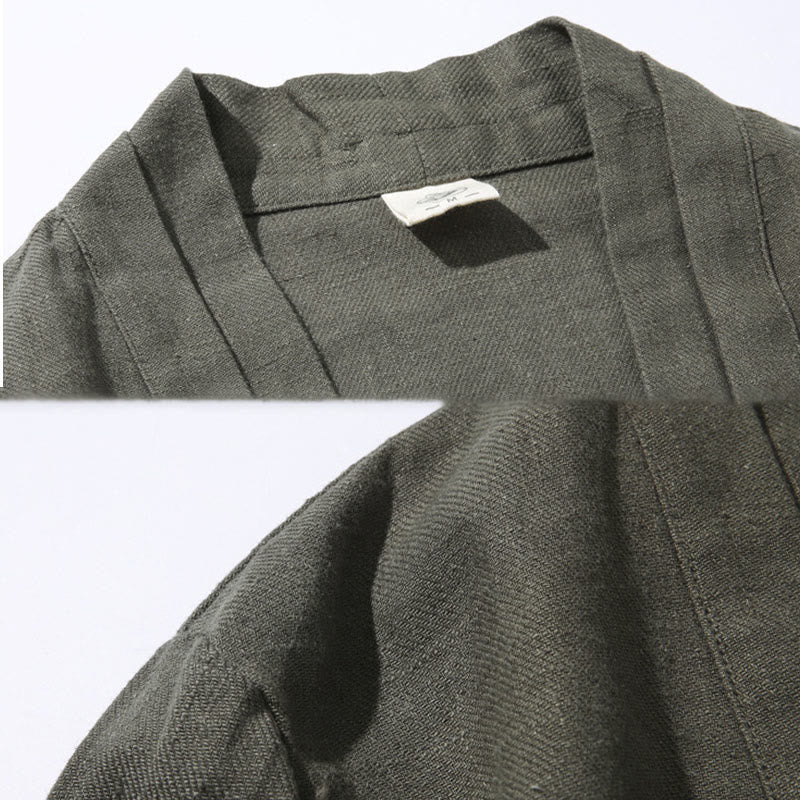 Buddha Stones無地 シンプルデザイン オープンフロント コットンリネン メンズ 長袖ジャケット 着物 - image 8