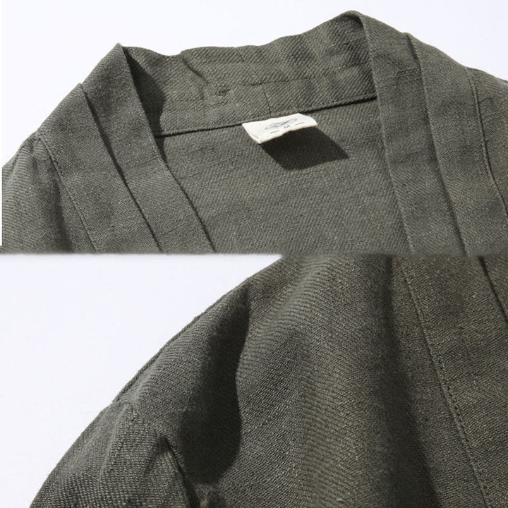 Buddha Stones無地 シンプルデザイン オープンフロント コットンリネン メンズ 長袖ジャケット 着物 - image 8