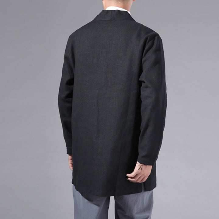 Buddha Stones無地 シンプルデザイン オープンフロント コットンリネン メンズ 長袖ジャケット 着物 - image 20