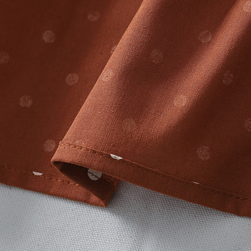 Buddha Stones春のドット柄フリルクルーネック長袖コットンリネンミディドレス ポケット付き - image 10