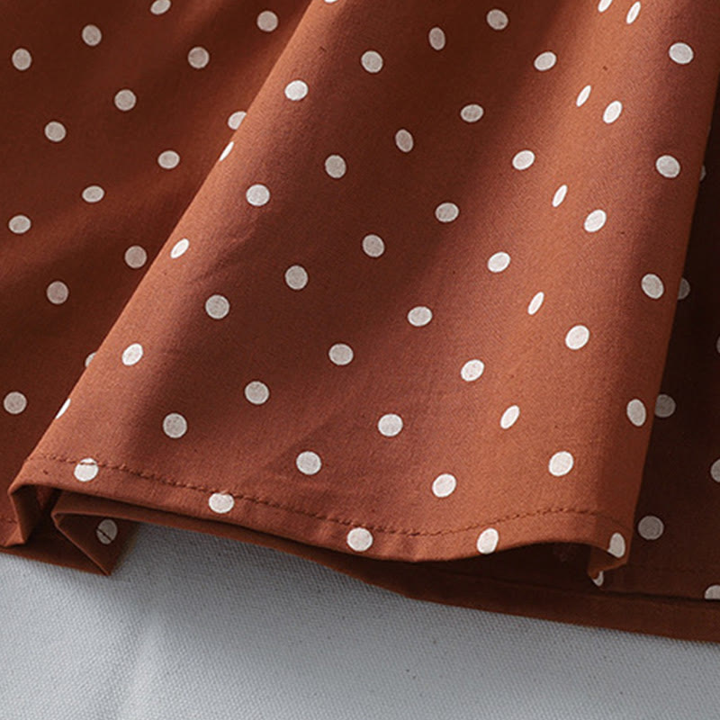 Buddha Stones春のドット柄フリルクルーネック長袖コットンリネンミディドレス ポケット付き - image 9