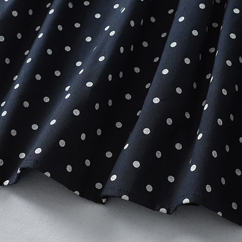 Buddha Stones春のドット柄フリルクルーネック長袖コットンリネンミディドレス ポケット付き - image 16