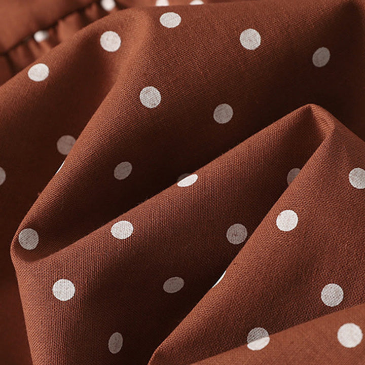 Buddha Stones春のドット柄フリルクルーネック長袖コットンリネンミディドレス ポケット付き - image 8