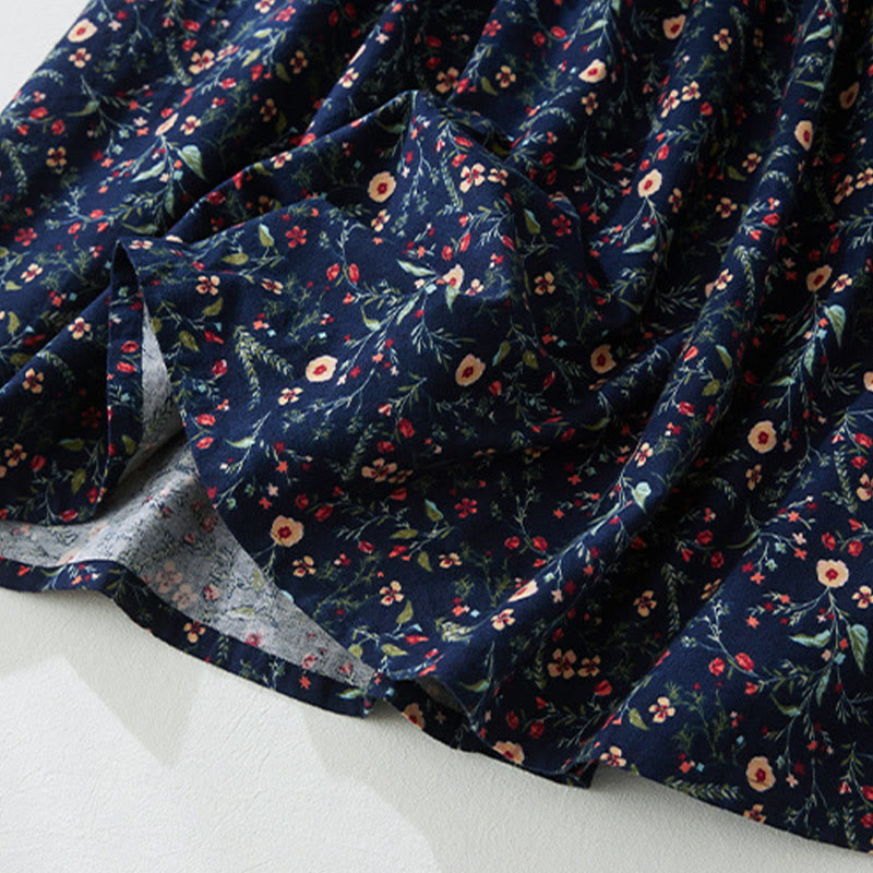 Buddha Stonesエスニックプリント 花柄 レースアップデザイン 長袖 コットンリネン ミディドレス - image 8