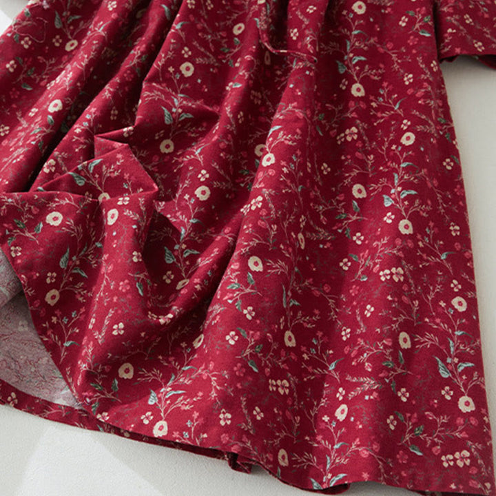 Buddha Stonesエスニックプリント 花柄 レースアップデザイン 長袖 コットンリネン ミディドレス - image 17