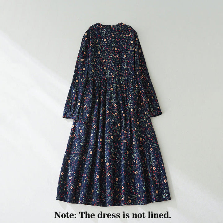 Buddha Stonesエスニックプリント 花柄 レースアップデザイン 長袖 コットンリネン ミディドレス - image 2