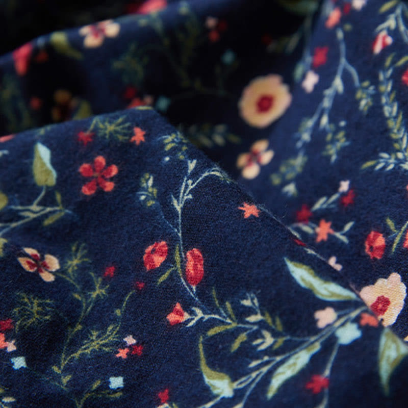 Buddha Stonesエスニックプリント 花柄 レースアップデザイン 長袖 コットンリネン ミディドレス - image 7