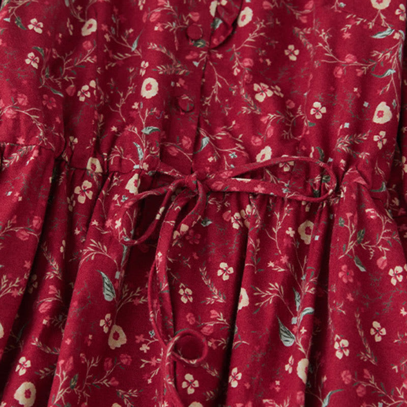 Buddha Stonesエスニックプリント 花柄 レースアップデザイン 長袖 コットンリネン ミディドレス - image 14