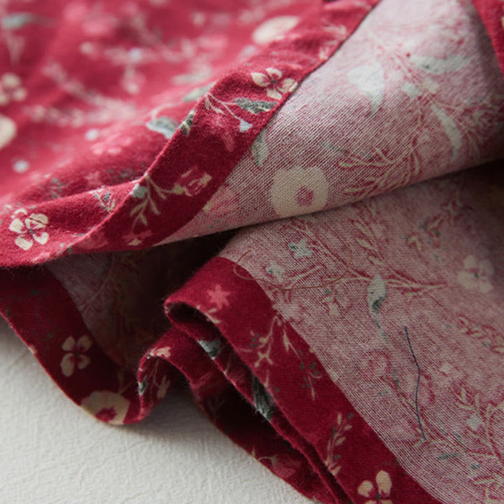 Buddha Stonesエスニックプリント 花柄 レースアップデザイン 長袖 コットンリネン ミディドレス - image 16