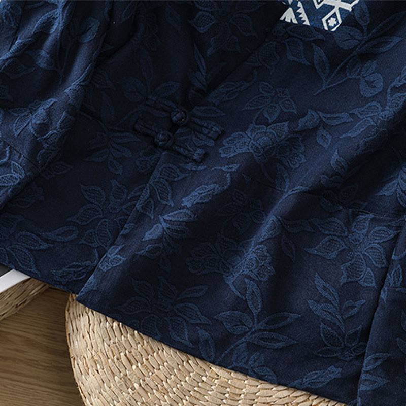 Buddha Stonesカジュアル ジャカード フロッグボタン レディース コットンリネン 長袖シャツ - image 9