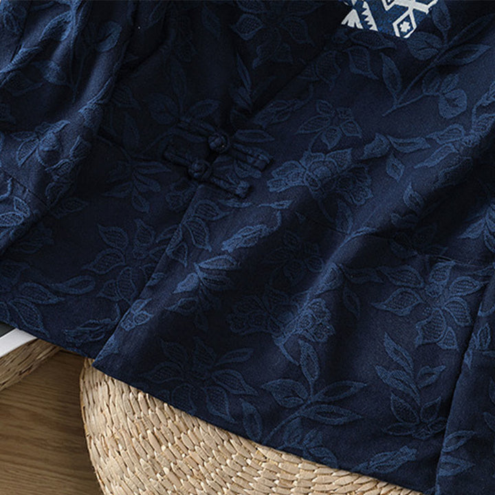 Buddha Stonesカジュアル ジャカード フロッグボタン レディース コットンリネン 長袖シャツ - image 9