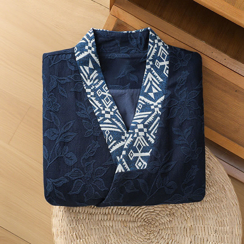 Buddha Stonesカジュアル ジャカード フロッグボタン レディース コットンリネン 長袖シャツ - image 4