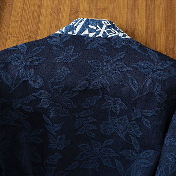 Buddha Stonesカジュアル ジャカード フロッグボタン レディース コットンリネン 長袖シャツ - image 6