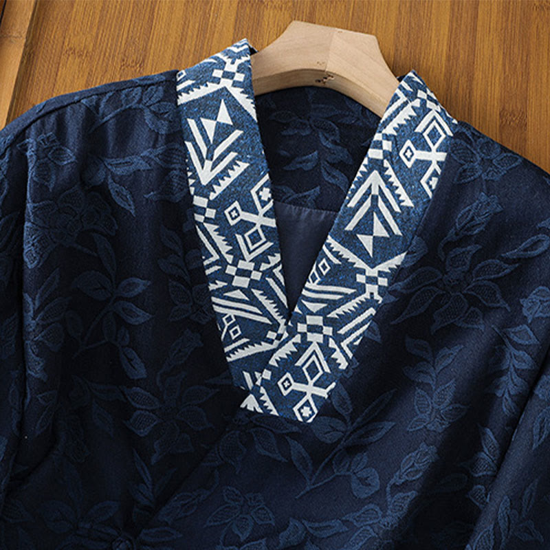 Buddha Stonesカジュアル ジャカード フロッグボタン レディース コットンリネン 長袖シャツ - image 2