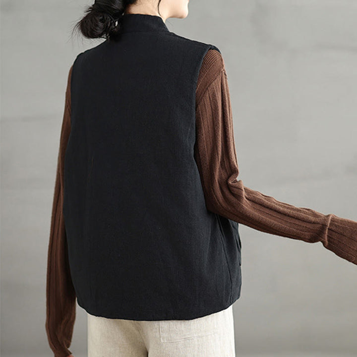 Buddha Stones無地レースアップ レディース ノースリーブ コットンベスト ウエストコート ポケット付き - image 3