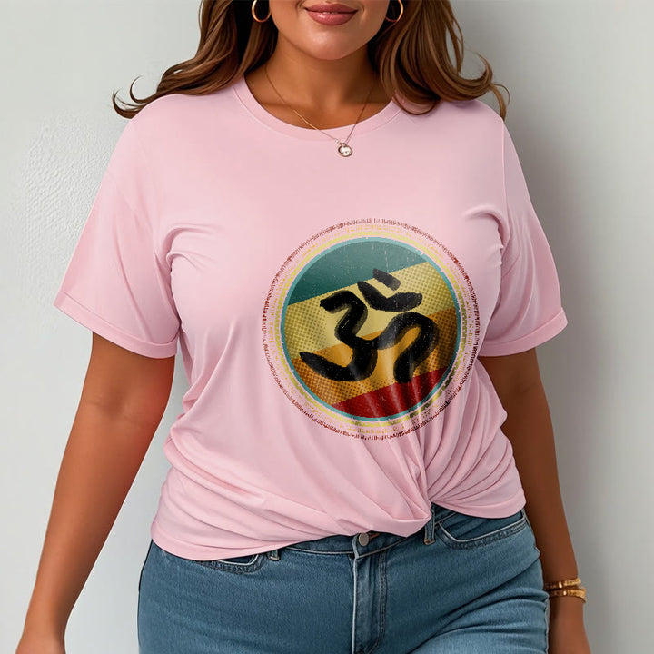 Buddha Stonesの鮮やかな色彩のシンプルな円形マンダラ柄オームシンボルTシャツコットンTシャツ - image 14