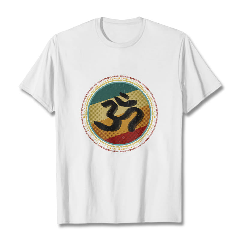 Buddha Stonesの鮮やかな色彩のシンプルな円形マンダラ柄オームシンボルTシャツコットンTシャツ - 白 - 2XL - image 1