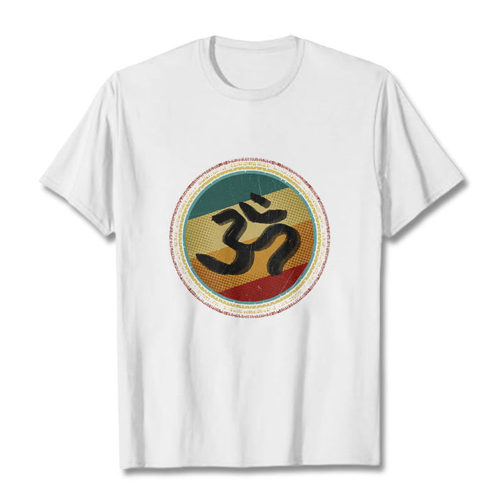 Buddha Stonesの鮮やかな色彩のシンプルな円形マンダラ柄オームシンボルTシャツコットンTシャツ - 白 - 2XL - image 1