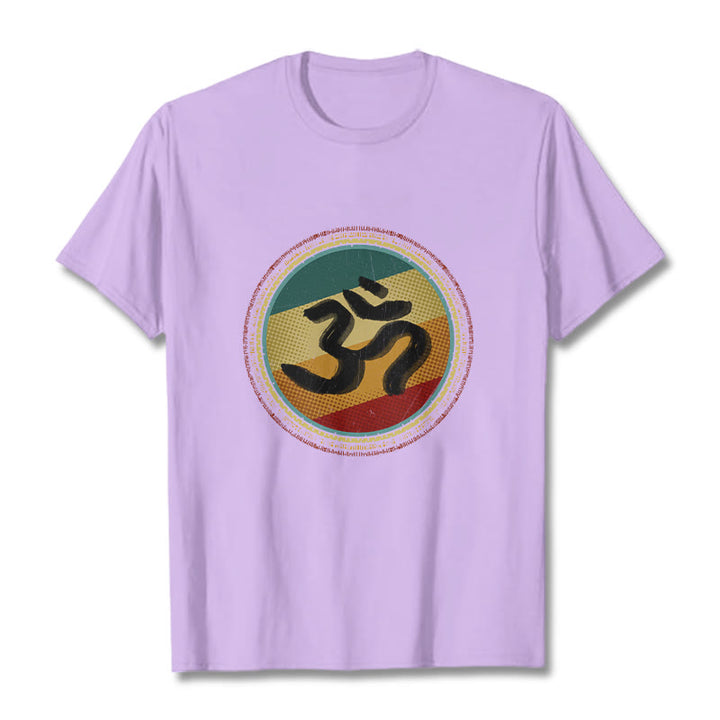 Buddha Stonesの鮮やかな色彩のシンプルな円形マンダラ柄オームシンボルTシャツコットンTシャツ - 梅 - 2XL - image 17