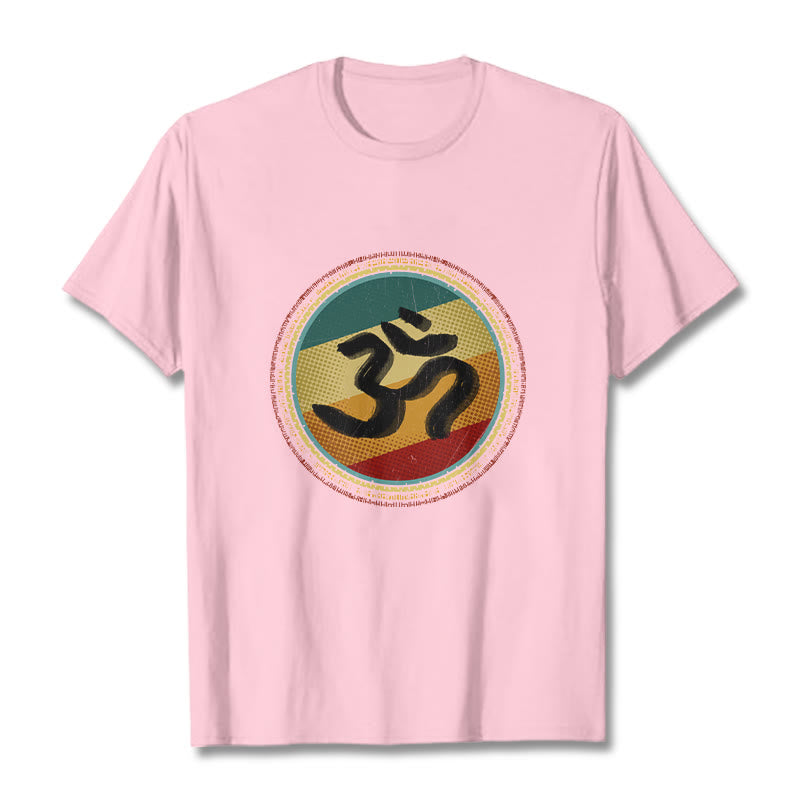 Buddha Stonesの鮮やかな色彩のシンプルな円形マンダラ柄オームシンボルTシャツコットンTシャツ - ライトピンク - 2XL - image 13