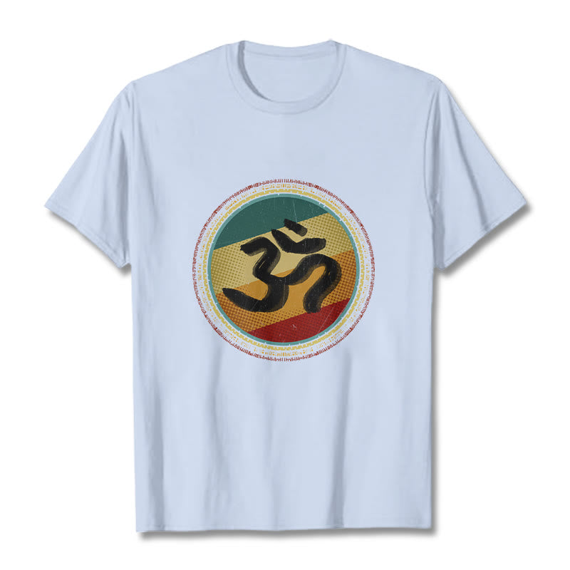 Buddha Stonesの鮮やかな色彩のシンプルな円形マンダラ柄オームシンボルTシャツコットンTシャツ - ライトシアン - 2XL - image 19
