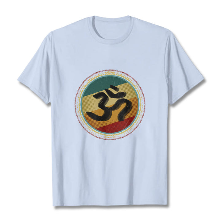Buddha Stonesの鮮やかな色彩のシンプルな円形マンダラ柄オームシンボルTシャツコットンTシャツ - ライトシアン - 2XL - image 19