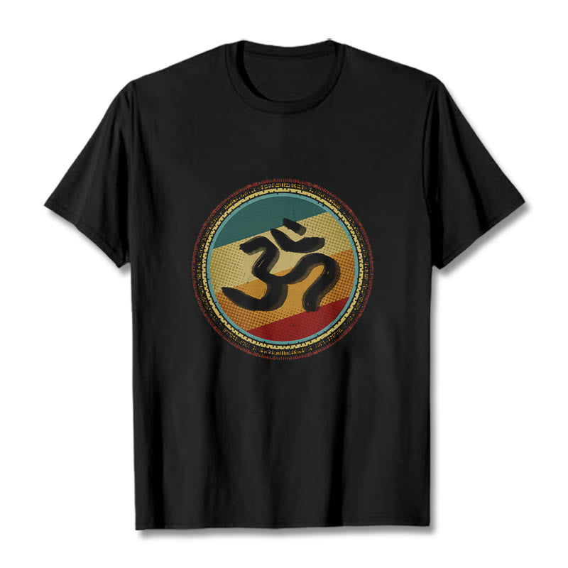 Buddha Stonesの鮮やかな色彩のシンプルな円形マンダラ柄オームシンボルTシャツコットンTシャツ - 黒 - 2XL - image 5