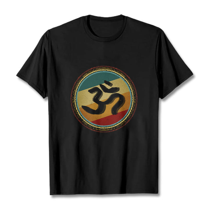 Buddha Stonesの鮮やかな色彩のシンプルな円形マンダラ柄オームシンボルTシャツコットンTシャツ - 黒 - 2XL - image 5