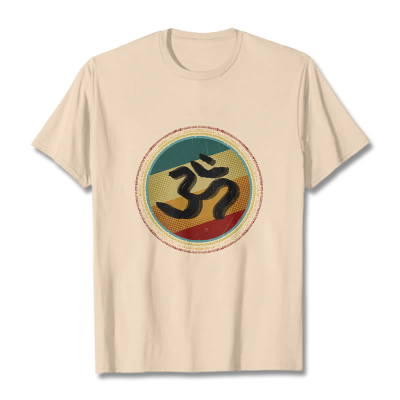 Buddha Stonesの鮮やかな色彩のシンプルな円形マンダラ柄オームシンボルTシャツコットンTシャツ - ビスク - 2XL - image 9