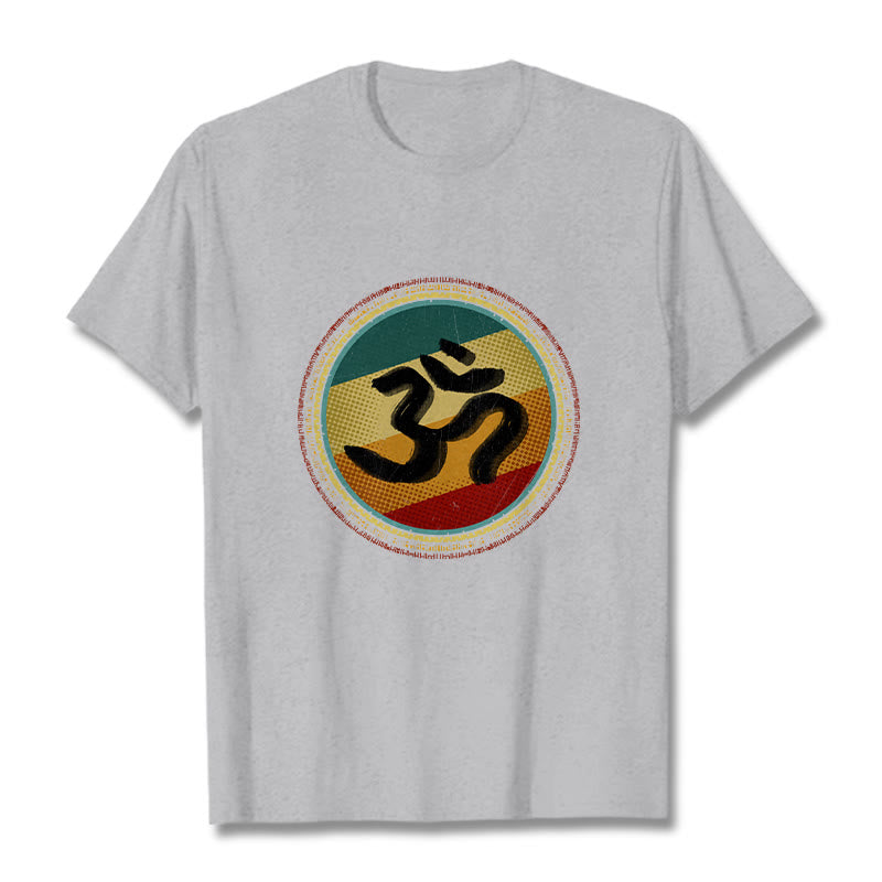 Buddha Stonesの鮮やかな色彩のシンプルな円形マンダラ柄オームシンボルTシャツコットンTシャツ - ライトグレー - 2XL - image 20