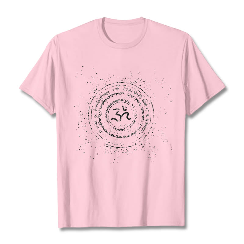 Buddha Stones曼荼羅オームシンボルマントラ柄TシャツコットンTシャツ - ライトピンク - 2XL - image 13