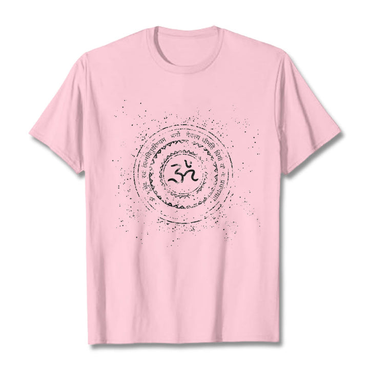 Buddha Stones曼荼羅オームシンボルマントラ柄TシャツコットンTシャツ - ライトピンク - 2XL - image 13