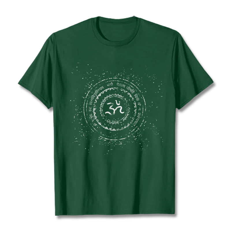 Buddha Stones曼荼羅オームシンボルマントラ柄TシャツコットンTシャツ - フォレストグリーン - 2XL - image 11