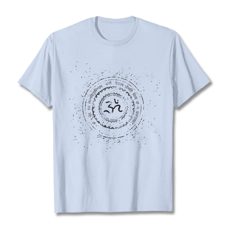 Buddha Stones曼荼羅オームシンボルマントラ柄TシャツコットンTシャツ - ライトシアン - 2XL - image 19
