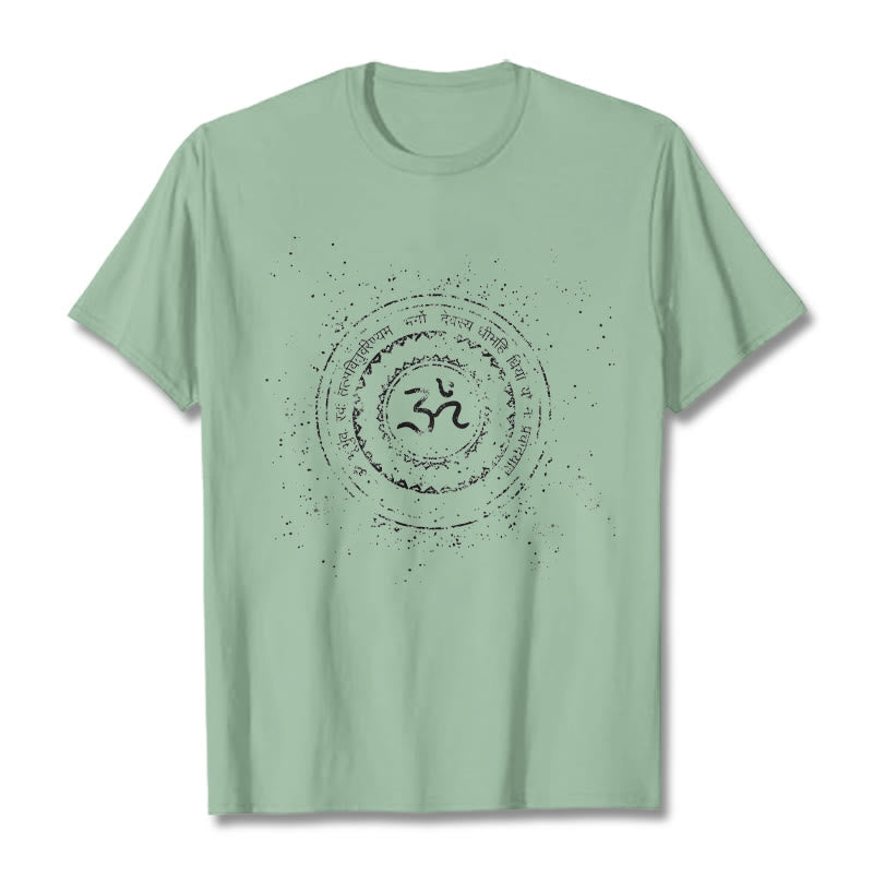 Buddha Stones曼荼羅オームシンボルマントラ柄TシャツコットンTシャツ - ペールグリーン - 2XL - image 15