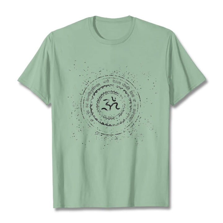 Buddha Stones曼荼羅オームシンボルマントラ柄TシャツコットンTシャツ - ペールグリーン - 2XL - image 15