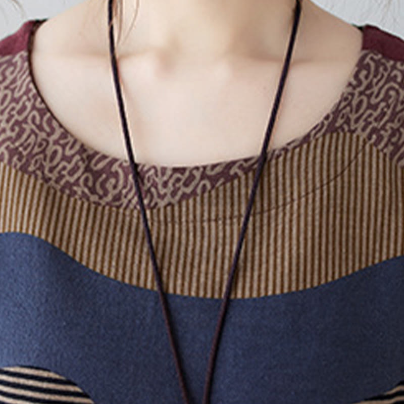 Buddha Stonesエスニックプリントストライプ柄長袖コットンリネンミディドレス(ポケット付き) - image 11