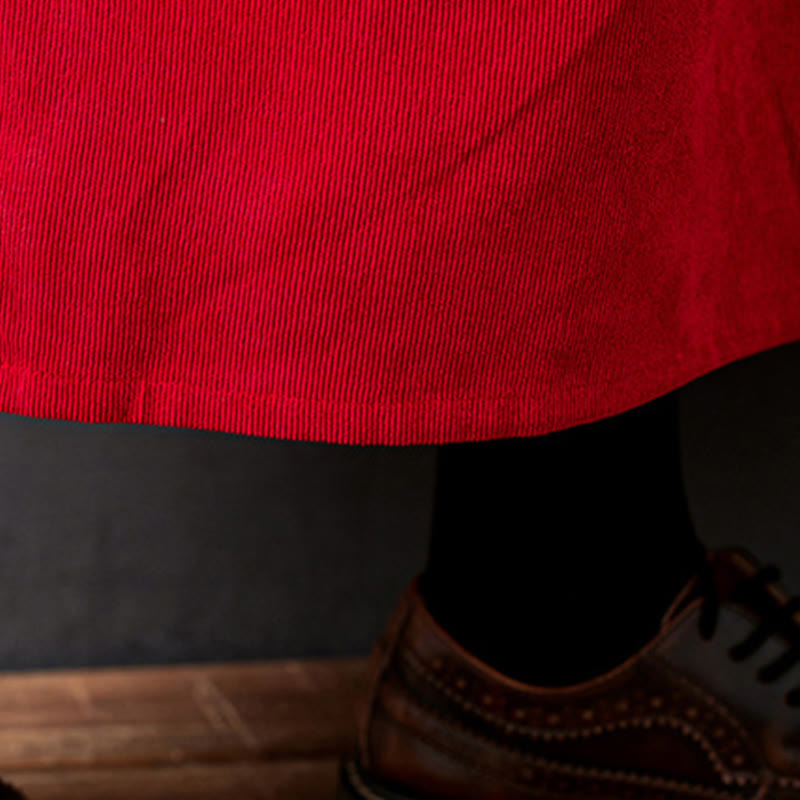 Buddha Stones秋ボタンデザイン 長袖 コットンコーデュロイ ミディドレス ポケット付き - image 19