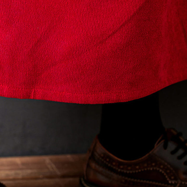 Buddha Stones秋ボタンデザイン 長袖 コットンコーデュロイ ミディドレス ポケット付き - image 19