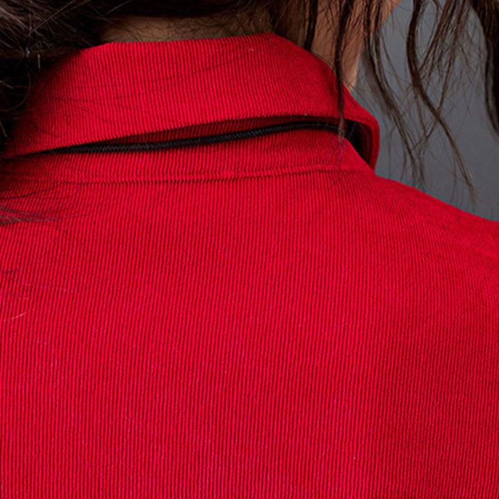 Buddha Stones秋ボタンデザイン 長袖 コットンコーデュロイ ミディドレス ポケット付き - image 17